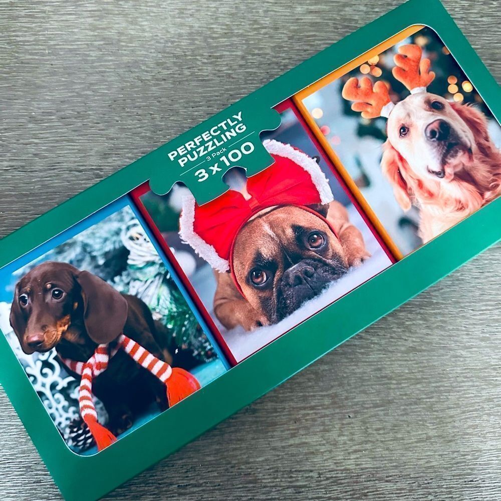 Christmas Dogs 3-pc Boxed Holiday Puzzles Set